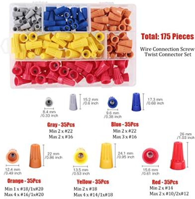 China 175Pcs Power Electrical Wire Connector Screw Twist Connector Screw Cap w/Spring Insert Wire Nuts Assortment Set for sale