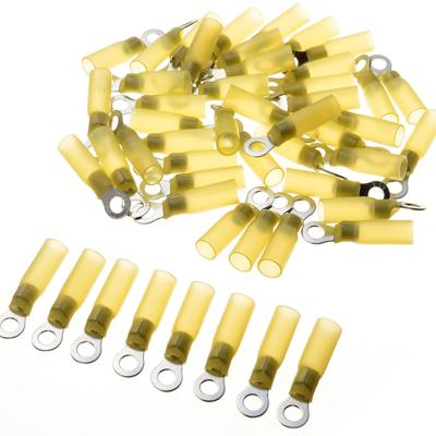 China High Quality Automotive Ring Types Terminals Lugs Yellow Heat Shrink Insulated Crimp Electrical Ring Connector Set for sale