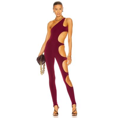 China Hot Sale QUICK DRY Red Hot One Shoulder Pantyhose Ladies Cut Out Sexy Romper Women Overalls for sale