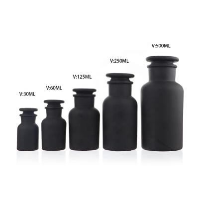 China Liquid Medicine 125ml 250ml 500ml Pharmacy Jars Matte Black Amber Apothecary Glass Bottle And Cap for sale