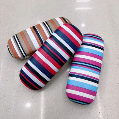 China Colorful Pu+Metal Stripe Glasses Optical Box Fashion Glasses Case for sale