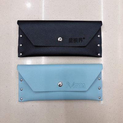 China PU Black And Blue Luxury Soft Eyewear Pouches Case Glass Package High Grade Sunglasses Bag With Snap Button for sale