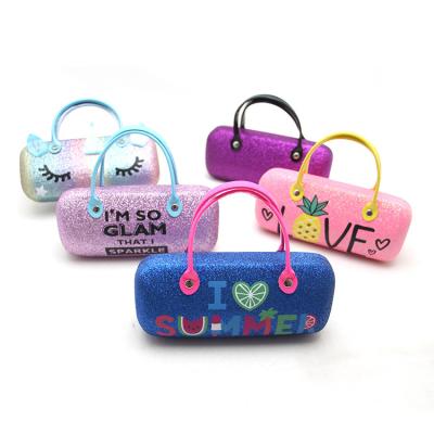 China Pu+metal factory direct sales kids glasses creative shape PU leather glasses case high-end portable handle storage box in stock for sale