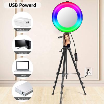 China Mini Beauty Live Broadcast RGB Selfie Circle Ring Light LED Moon Ring Lamp 8 inch Ring Light with Tripod Stand for sale