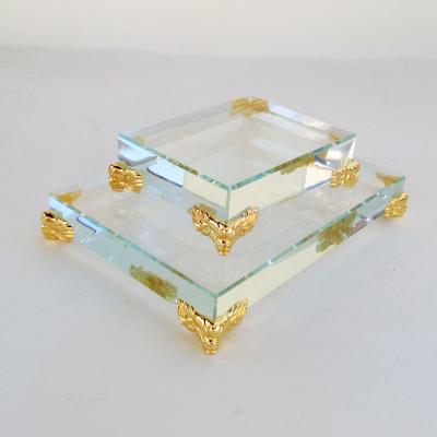 China Europe Commercial Souvenir Wholesale Clear Rectangular K9 Crystal Glass With Metal Feet Clear Base for sale