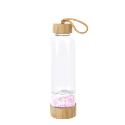 China Europe Natural Gravel Energy Water Vessel Infused Gemstone Glass Cup With Bamboo Lid Crystal Bottle for sale