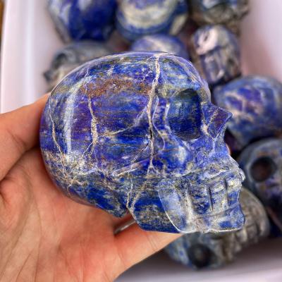 China Europe Selling Natural Gemstone Hand Carved Crafts Lapis Lazuli Skulls for sale