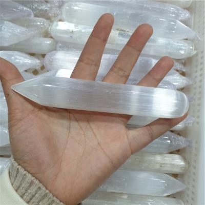 China Europe high quality natural healing stone hand carved selenite crystal awl for home decoration for sale