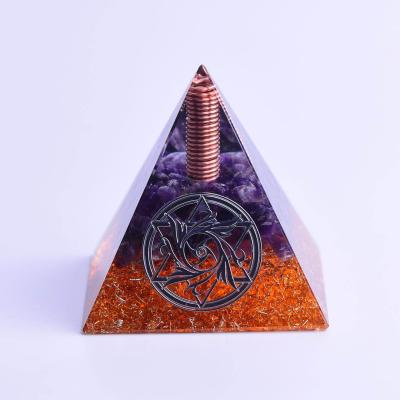 China Europe 7cm Natural Amethyst Orgone Pyramid Orgonite Energy Pyramid Prevent Radiation Cosmic Energy Stone Decoration for sale