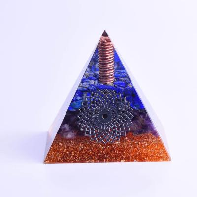 China Europe 8cm Colorful Natural Gemstone Orgonite Pyramid Reiki Pyramid Shape For Healing for sale