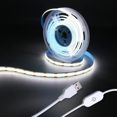 China Hongtop COB Led Strip Lights 5V USB 6.56ft/2m 640LEDs Touch Stepless Dimmable 6000K White 13W for sale