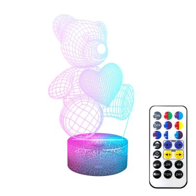 China Modern Lovely Bear Shape 3D Lamp Multicolor 3D Illusion Night Light For Valentines Day Christmas Day Birthday Gift for sale