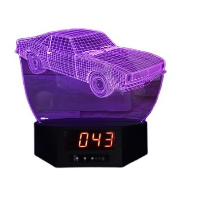 China Modern Car Shape 3D Illusion Alarm Clock Decoration Clock Night Light Valentine's Day Gift for sale