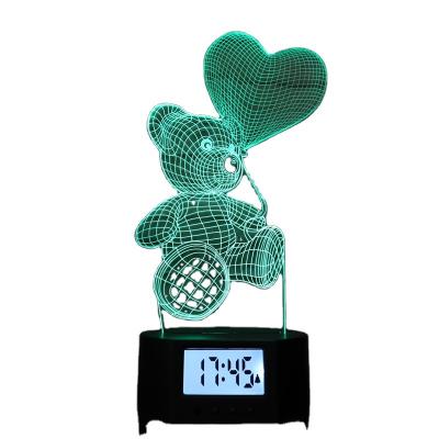 China Modern Lovely Bear With Balloon Toy Shape 3D Lamp Touch Sensor 7 Acrylic Color Changing Lamp Time Clock Decorative Birthday Gift for sale