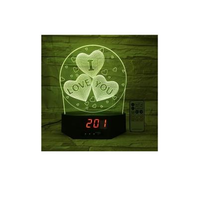 China Decoration Heart Shape Clock 3D Lamp Night Light 3d Lamp for sale