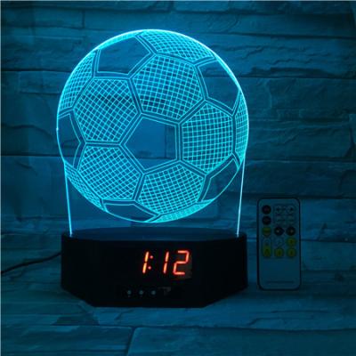 China Best Selling Night Time Clock Sport 3D Football Decoration Home Decor Remote Light Lamps for sale