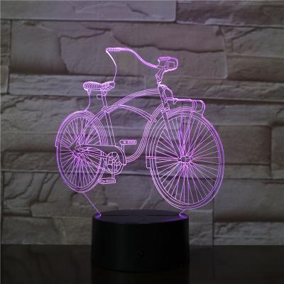 China Eco-Friendly/Safety/7 Color Creative Changing Toys Bike 3D Design Lamp Optical Illusion LED Night Light With Battery Holder for sale