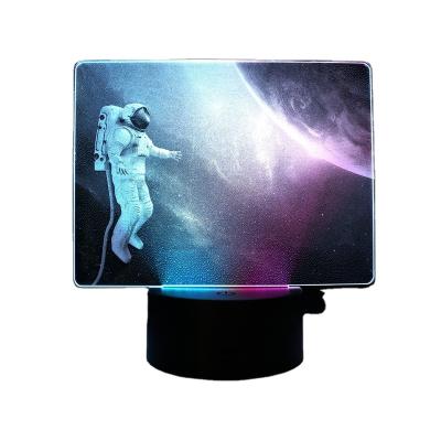 China Modern Realistic 3D Space Universe Planet Astronaut Shape 3D Sensor Lamp Illusion Black Base 7 Color Decoration Light For Gift for sale