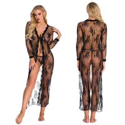 China Plus Size Flirtatious Underwear Set Sexy V-Neck Lingerie Women Sleepwear Babydoll Deep Nude Woman Mesh Long Sleeves Lace Fat Dress for sale