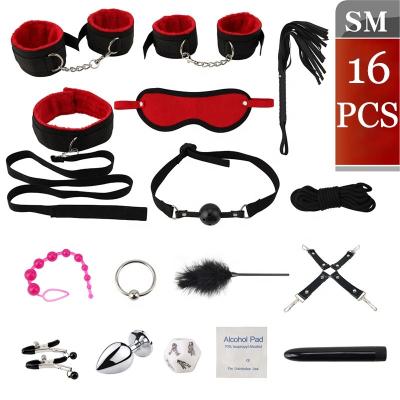 China Bondage Set PU 16 Pcs BDSM Bondage Set Open Gag Harness Ball Medical Grade Silicone Mouth Sex Toy SM Erotic Restraint Kit for sale