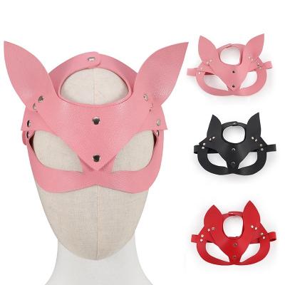 China PU BDSM Adult Sex Mask Sex Toy For Women Bondage Restraints Faux Eye Ear Mask Masquerade Leather Leather Patch Mask for sale