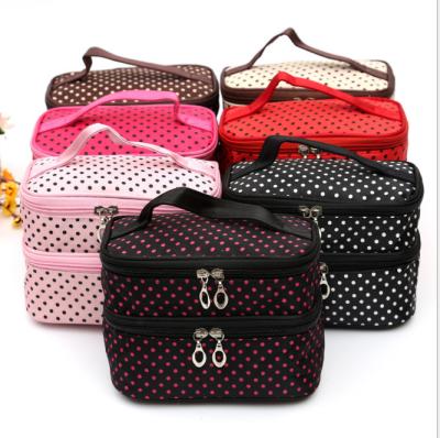 China Derylene Wavelet Point Handbag Double-deck Dot Makeup Bag Can Customize Logo Factory Direct Selling for sale