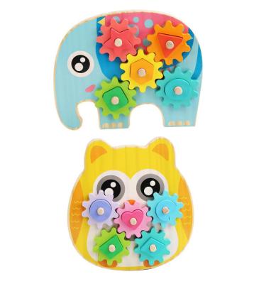 China Eductional Preschool Toys Cartoon Owl Shape Sorting Matching Gear Game Wooden Spinning Toy for sale