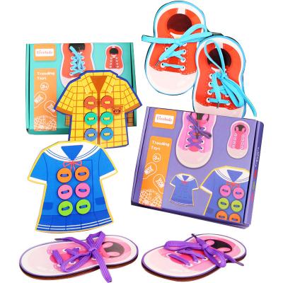 China Educational Montessori Toys Children Kids Toys Bead Lace Up Board Shoe Wooden Lacing Toy and Sew on Buttons Early Education Teaching for sale