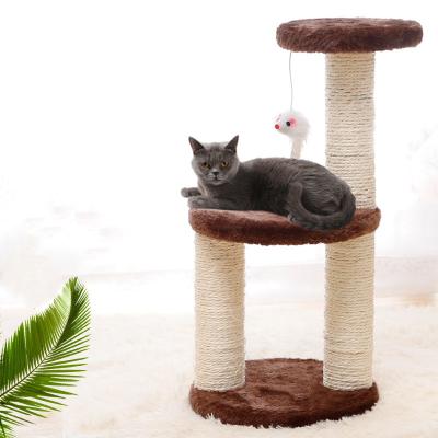 China Viable Explosive Frame Three Pillars Climbing Sisal Cat Toy Jumping Platform Cat Square Medium Cat Plate Three Layers for sale