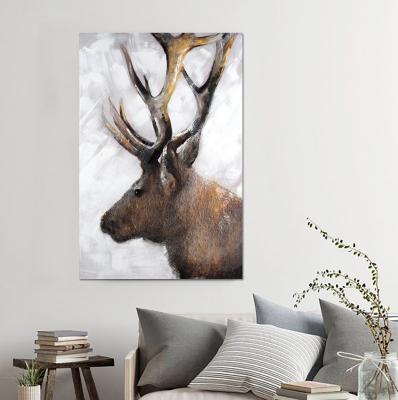 China Print and Hand Painting Living Room Brown Fir Wood Canvas Animal Modern Hand Painted Modern Oil Painting for sale