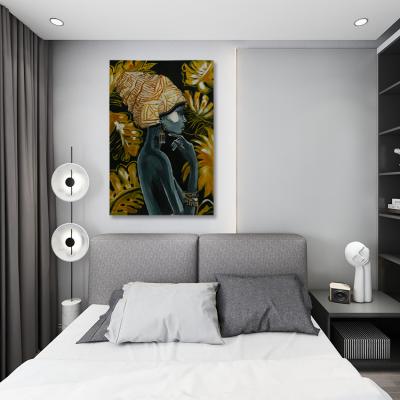 China Handmade Home Portrait Hand Painted Modern Art Custom Portrait African Woman Oil Painting Decor Oil Paintings for sale