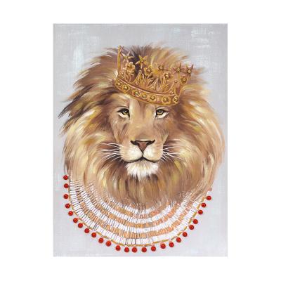 China Factory Sale Luxury Abstract 3D Lion Crown King Animal Oil Printed Hand-Painting On Canvas Other Paintings Living Room Wall Decor for sale