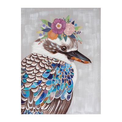 China Wall Art Hand Painted Cartoon Canvas Oil Painting Cute Birds With Colorful Flowers For Room Decor for sale