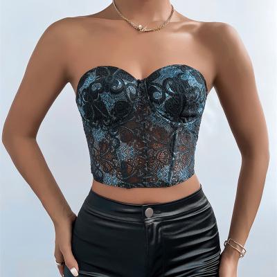 China Breathable Sexy Women Crop Off The Shoulder Sexy Women Black Lace Tank Top Corset Corset for sale