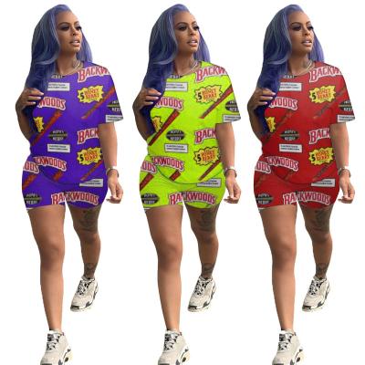 China 2021 QUICK DRY Hot Seller Summer Two Piece Shorts Set Casual Printing 2 Piece Women Short Sleeve Pajamas Outfit for sale