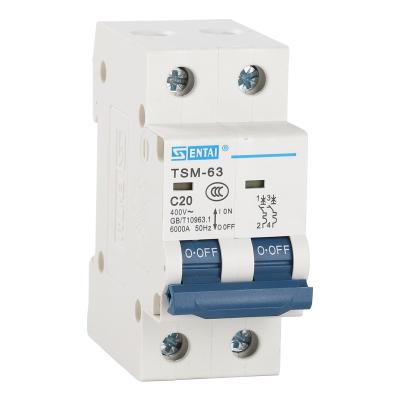 China SENTAI TSM-63 MCB Mini Circuit Breakers 2A 3A 4A 6A 10A 2pole 2P 2 Pole Electrical Miniature Circuit Breakers MCB 6KA AC 230V 400V for sale