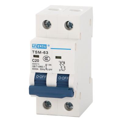 China SENTAI TSM-63 AC 230V 400V 2P 2 Pole Double Pole Miniature Circuit Breakers 6KA 4/6/10/16/20/25/32/40 Amp MCB Mini Circuit Breakers for sale