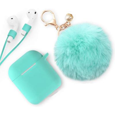 China Girl Luxury Hot Sale Silicone Ladies Protective Cases For Airpods 1 2 3 With Key Chain Fur Ball Earphone Accessories For Airpods pro for sale