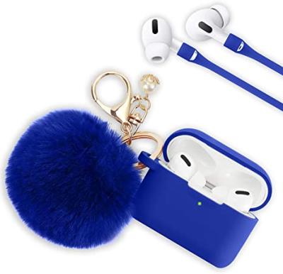 China Shock Make Anti-lost Solid Color Silicone Soft Cases For Airpods 1 Resistant 2 3 Cute Earphone Accessories For Airpods pro With Plush Fox Fur Ball Key Chain for sale