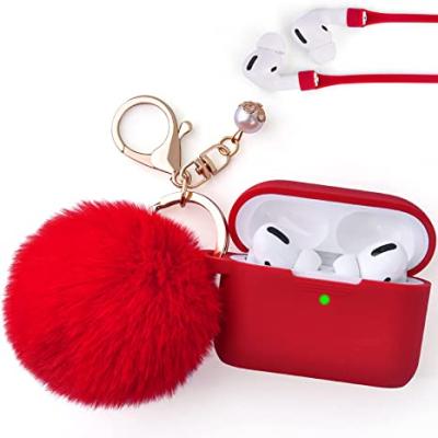 China Lightweight Funny Cute Pom Pom Fur Ball Soft Silicone Cases For Pro 3 AirPods Earphone Accessories With Key Chain For AirPods 1 Cover 2 for sale