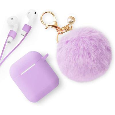 China Cute Luxury Fashion Silicone Earphone Cases For AirPods 1 Soft Cover 2 With Key Chain Pom Pom Fur Ball For Apple Earphone Accessories for sale