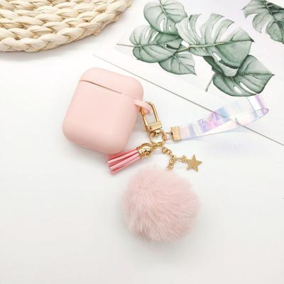 China With Tassel Pom Pom Fur Ball Keychain For Airpods 1 Pom Pom Fur Ball Keychain Cute 2 Soft Silicone Earphone Cases For Airpods Pro Wireless Charging Box for sale