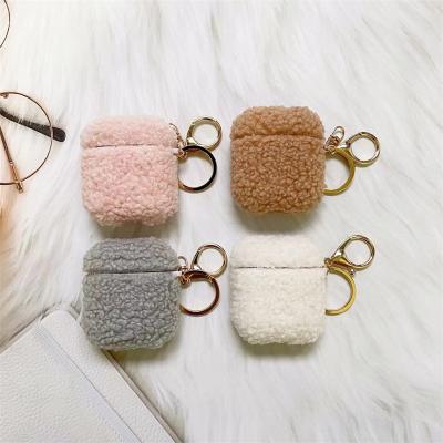 China Luxury Candy Color Soft Fur Plush Earphone Case For Airpods 3 2 1 Headset Warm Fluffy Box For Airpods pro With Key Chain for sale