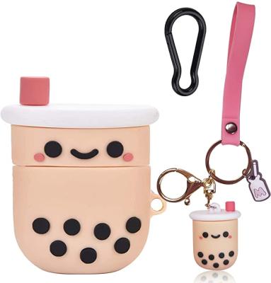 China 3D Cartoon Boba Milk Tea Soft Durable Cute Earphone Cases For Airpods pro 3 2 1 Soft Silicone Case Cover With Pearl Milk Tea Pendant Key Chain for sale