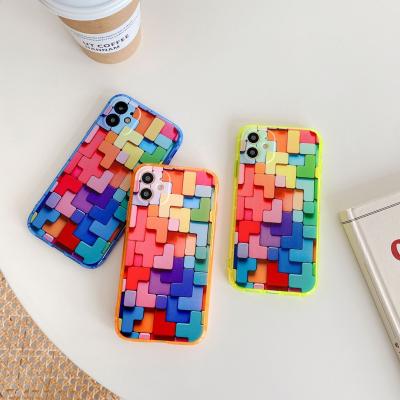 China Fashion Colorful Shockproof Building Block Phone Cases For iphone 11 12 pro Max Fluorescence Shockproof Case Cover for sale