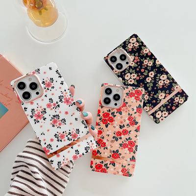 China Shockproof Luxury Plating Floral Flower Leaves Square Phone Case For iPhone 13 Pro Max Shockproof Protector Cover For iPhone 12 Max for sale