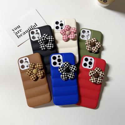 China Fashion Brand Plaid Design Sun Shockproof Flower Down Jacket Phone Case For iPhone 13 12 11 pro X XS XR TPU Max Soft Back Cover for sale