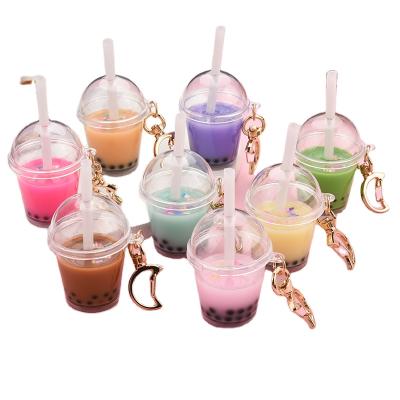 China Portable Cute Pearl Milk Tea Drinks Acrylic Milk Tea Boba Key Chain Dangle Girls Women Bag Key Rings For Ladies Girls Handbag for sale