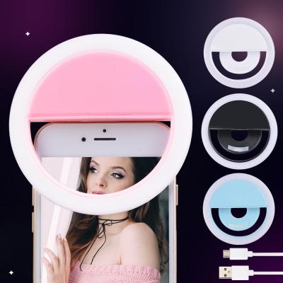 China Portable Selfie Ring Light New USB Rechargeable iPhone Charging LED Night Selfie Extra Lighting Darkness Selfie Ring Light For Heightening For Phones Fill Light for sale