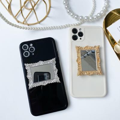 China Bling Glitter Fashion 360 Rotate Phone Stand Bling Glitter Makeup Mirror Mobile Phone Stand Smartphone Kickstand for sale